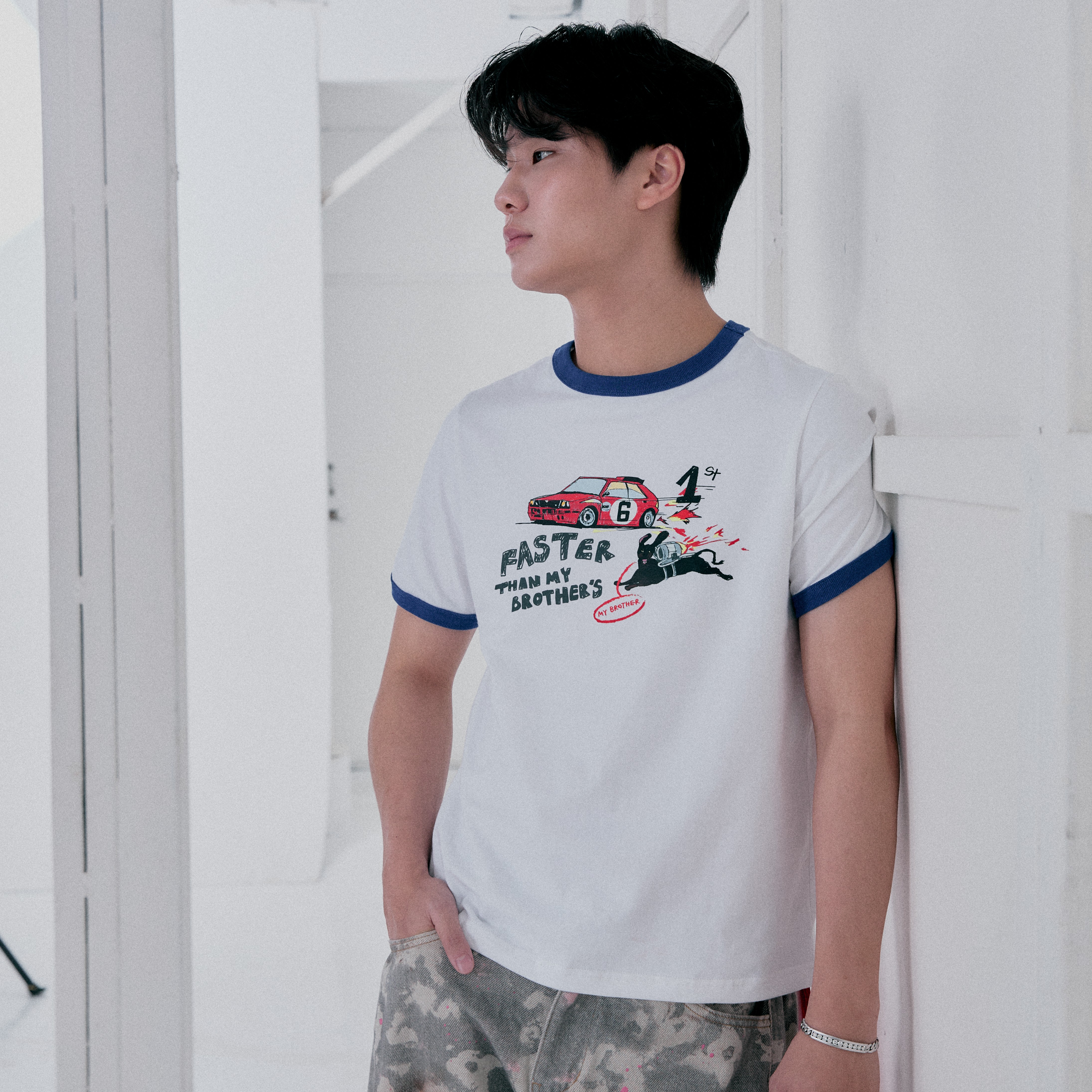 KARRR RINGER TEE (WHITE / BLUE)
